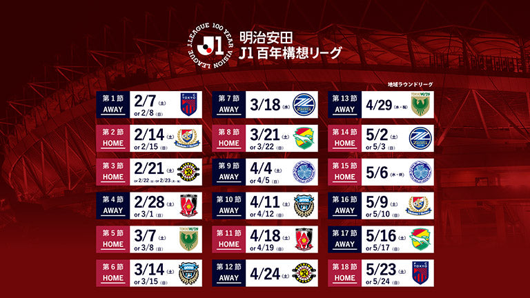 明治安田Ｊ１百年構想リーグ 地域リーグラウンド 各節対戦カード発表のお知らせ