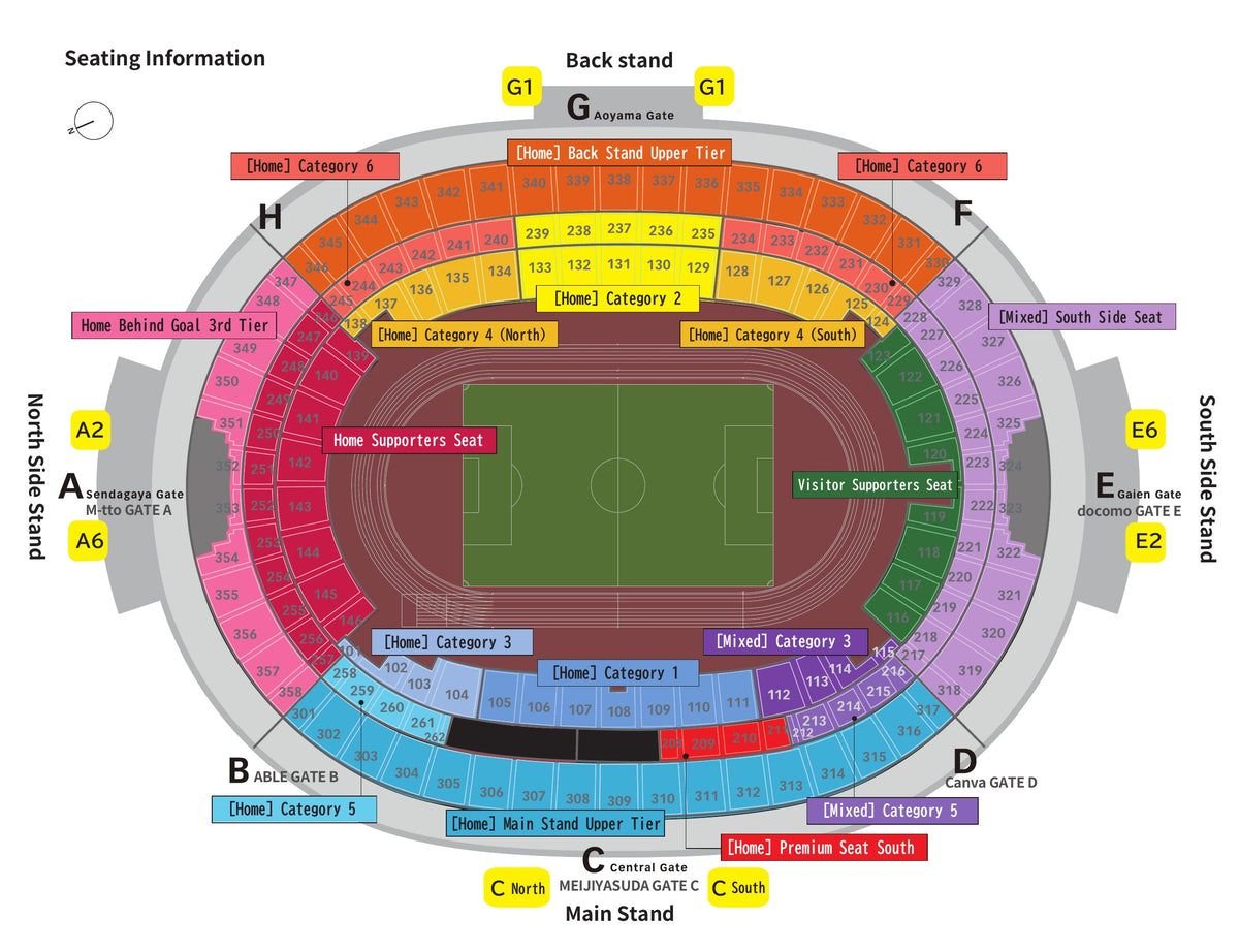 MUFGスタジアムで開催される12月19日の試合の座席表です。地図をクリックすると拡大します。